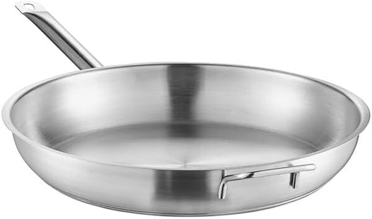14-Inch Stainless Steel Fry Pan with Aluminum-Clad Bottom, Helper Handle, NSF Listed, Induction Ready, Commercial Grade, Dishwasher Safe, 20-Gauge, Silver