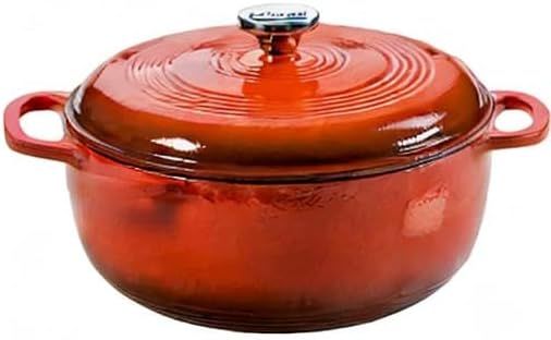 Lodge 6 Quart Enameled Cast Iron Dutch Oven with Lid ??Dual Handles ??Oven Safe up to 500째 F or on Stovetop - Use to Marinate, Cook, Bake, Refrigerate and Serve ??Poppy