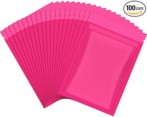 Blulu 100 Pieces Resealable Foil Proof Bags Scent Proof Flat Pouch Clear Smell Sealable Packing Bags Iridescent for Food Storage Snack Jewelry(5 x 7 Inch,Pink)