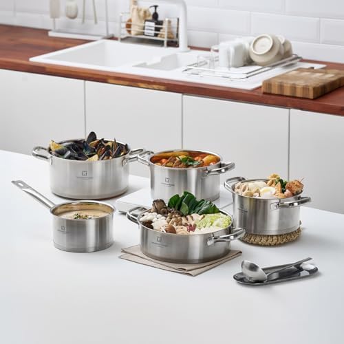 2.82 Quart Stainless Steel Stock Pot, 3-Ply Construction with Aluminum Core, Tempered Glass Lid, Compatible with All Cooktops BPA free(7.68" Diameter)