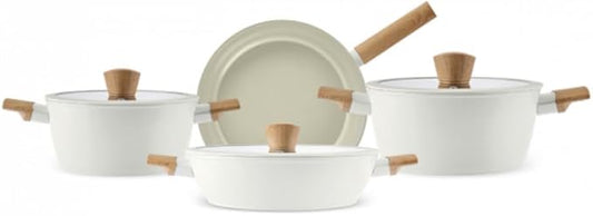 Karaca Swiss Crystal Almond 7-Piece Induction Non-Stick Cookware Set ??Cream, PFAS-Free SwissCrystal Coating