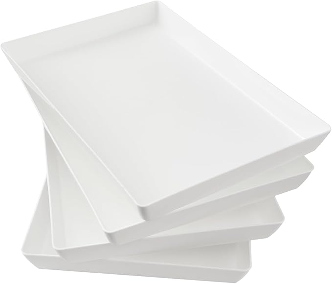 US Acrylic White Plastic Serving Trays (Set of 4) 15??x 10??| Large Unbreakable Reusable Rectangular Party Platters | Serve Appetizers, Fruit, Veggies, & Desserts | BPA-Free & Made in USA