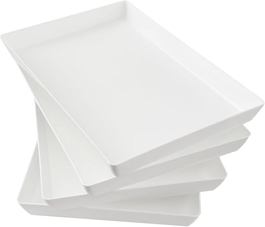 US Acrylic White Plastic Serving Trays (Set of 4) 15??x 10??| Large Unbreakable Reusable Rectangular Party Platters | Serve Appetizers, Fruit, Veggies, & Desserts | BPA-Free & Made in USA