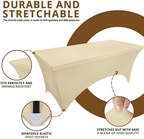 Utopia Kitchen Spandex Tablecloth 10 Pack [6FT, Champagne] Tight, Fitted, Washable and Wrinkle Resistant Stretch Table Cloth Rectangle Cover for Trade Show, Weddings & Parties [72Lx30Wx30H Inch]
