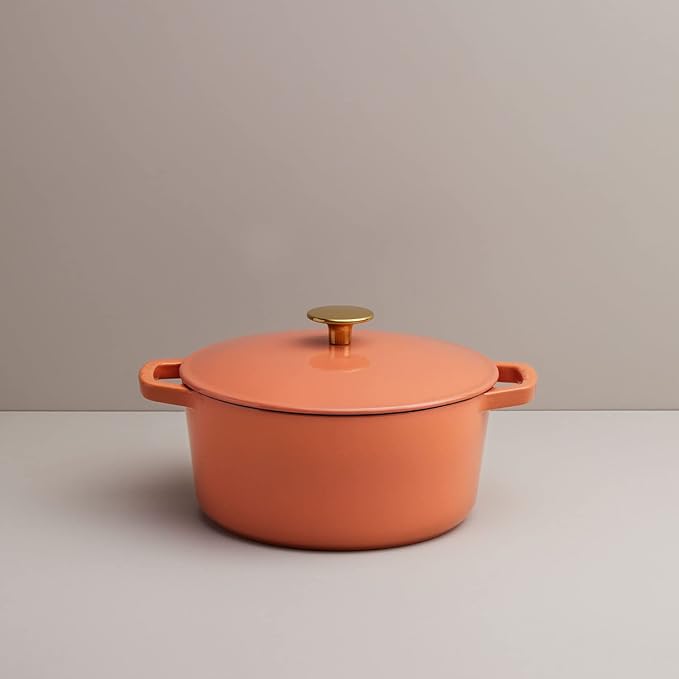 Milo by Kana 3.5-quart Enameled Cast Iron Dutch Oven with Lid | Premium Casserole Cooking Pot | Enamel Coating Inside and Out | Oven Safe and Dishwasher Friendly (Fresh Terracotta with Gold Knob)