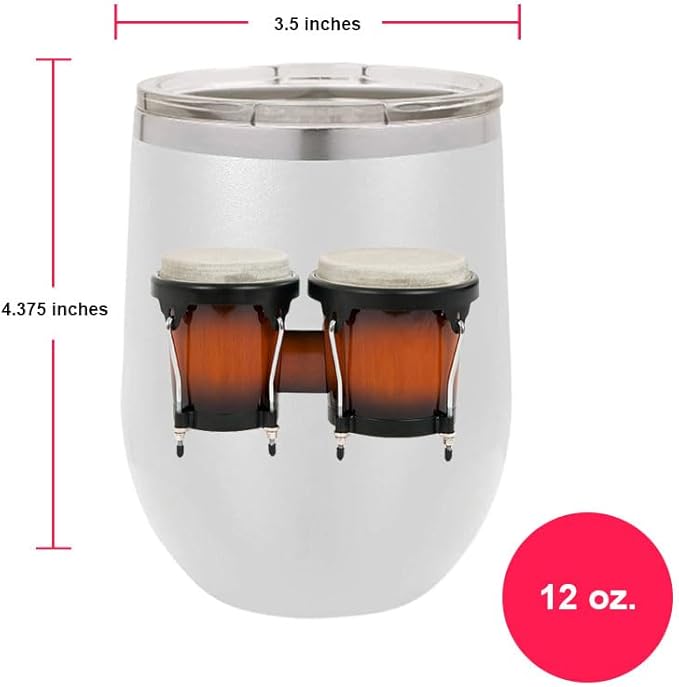 Bongos Wine Tumbler, Bongos Gift, 12oz Stainless Steel Wine Tumbler, Gifts For Him, For Her, For Boys, For Girls, Birthday, Christmas Gift idea (White)