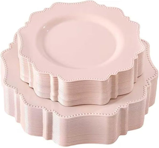 COLOSUS Disposable Pink Party Plastic Plates Set, 60 Pack (30 Guest) Dinner & Salad/Dessert Plate for Spring Wedding Birthday Party Dinner,Easter Day party plates