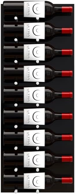 Ultra Wine Racks Fusion Wine Wall Label-Out (3 Foot, Single Deep, Black Acrylic, Satin Aluminum Peg) ??Modular Wine Rack for 9 Bottles, Easy Installation for Home Bar or Wine Cellar