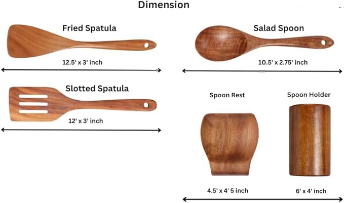 Wooden Spoons for Cooking - 5-Pcs Wooden Utensil Set - NonToxic Teak Cooking Utensil Sets - Heat Resistant Spatula with Utensil Holder with Spoon Rest - NonStick Wooden Cooking Utensils - A Gift