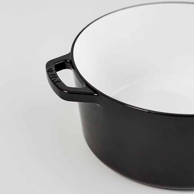 Milo by Kana 5.5-quart Enameled Cast Iron Dutch Oven with Lid | Premium Casserole Cooking Pot | Enamel Coating Inside and Out | Oven Safe and Dishwasher Friendly (Gloss Black with Gold Knob)