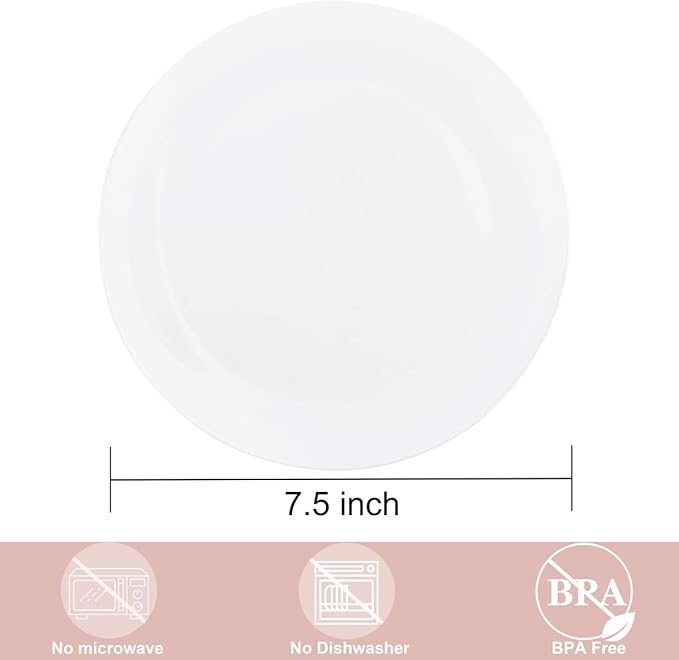 Hioasis 100pcs White Plastic Plates for Party - 7.5" Dinner Plates Disposable, Heavy -duty, Classy and Elegant for Wedding and New Year