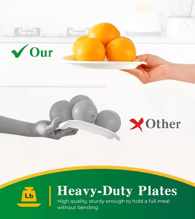 9-Inch Compostable Paper Plates ??Heavy-Duty Disposable Bagasse (Sugarcane Fiber) Plates, Eco-Friendly Biodegradable Dinnerware, Microwave-Safe & Leak-Proof (150-Pack)