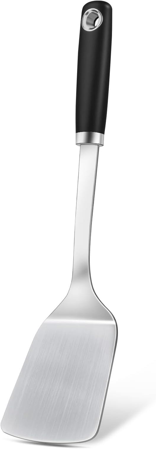 Stainless Steel Spatula, Metal Spatula Solid Turner, Heavy Duty Sturdy Spatulas for Kitchen Use, High Heat Resistant Cooking Utensils for Fish Eggs Pancakes, Dishwasher Safe, Easy to Clean, Silver