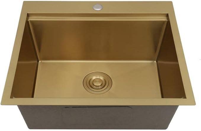 STARSTAR Workstation Ledge Top Mount/Drop-in Gold 304 Matte Stainless Steel Single Bowl For Kitchen,Yard, Office, Bar, Laundry Sink (25 x 22 x 10)