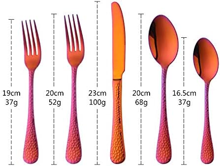 Silverware Set, 5 Piece Premium Stainless Steel Hammered Kitchen Utensil Flatware Cutlery Sets of 1, Mirror Polish, Dishwasher Safe (5-Magic Red)