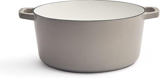 Milo by Kana 5.5-quart Enameled Cast Iron Dutch Oven with Lid | Premium Casserole Cooking Pot | Enamel Coating Inside and Out | Oven Safe and Dishwasher Friendly (Pebble with Gold Knob)