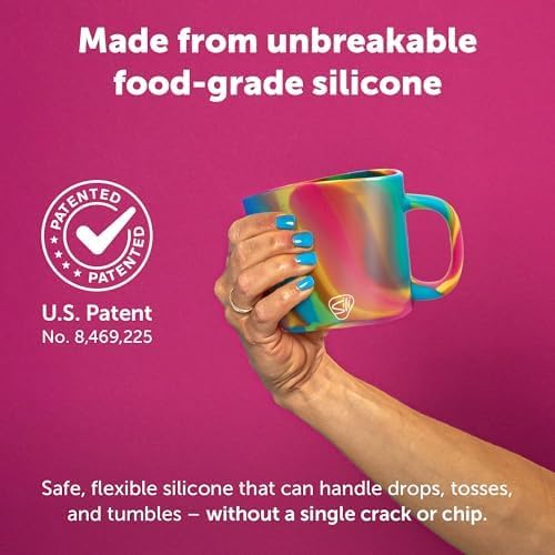 Silipint 16oz Silicone Coffee Mug Tumbler with Flip Lid ??Unbreakable Dishwasher Safe Microwave Oven & Freezer Compatible ??Non-Toxic Reusable Cup for Hot Coffee Tea or Cold Drinks (Hippie Hops)