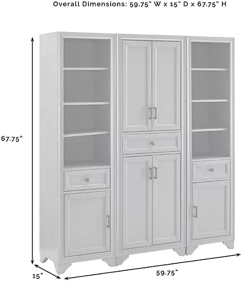 3-Piece Kitchen Storage Cabinet Set, Tall Pantry with Shelves and Drawers, Modern Farmhouse Style, (Distressed Gray)