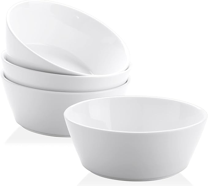 Yedio 32 OZ Large Soup Bowls Set of 4 ??White Porcelain Bowls for Ramen, Cereal, Salad, Pasta, Oatmeal & More ??Microwave, Dishwasher, Oven & Freezer Safe