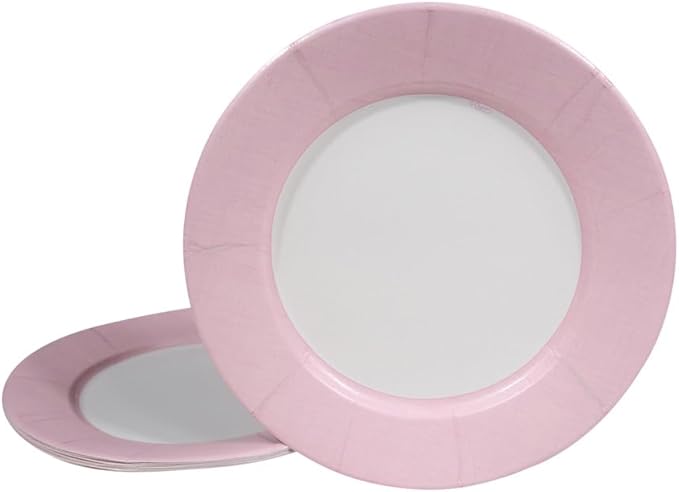 Caspari Linen Border Paper Dinner Plates in Petal Pink - 16 Count