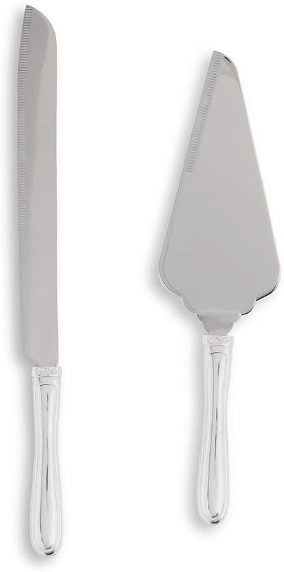 Weddingstar Cake Knife and Serving Set - Silver Plated with Elegant Crystals
