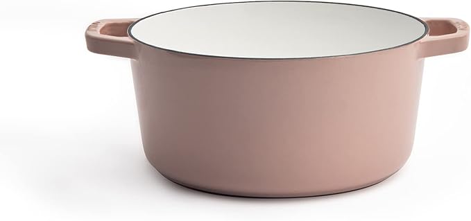 Milo by Kana 3.5-quart Enameled Cast Iron Dutch Oven with Lid | Premium Casserole Cooking Pot | Enamel Coating Inside and Out | Oven Safe and Dishwasher Friendly (Dusty Pink with Gold Knob)
