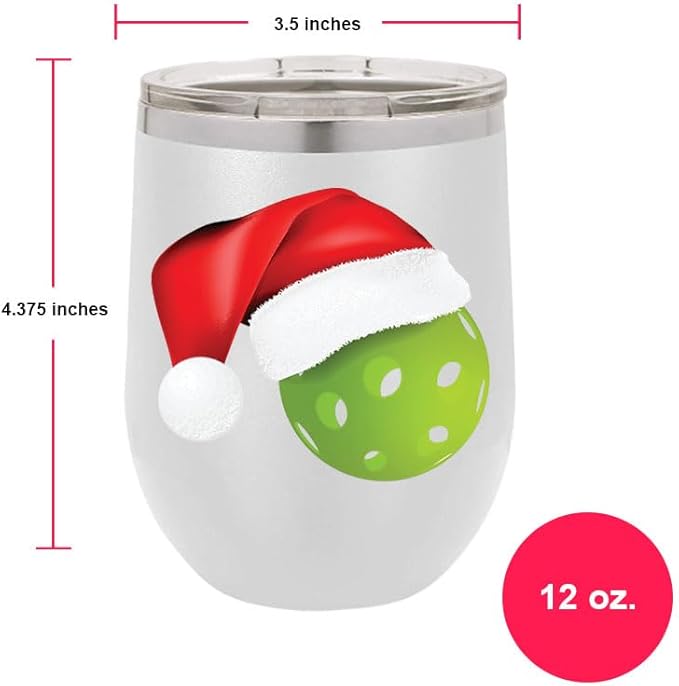 Pickleball Wine Tumbler, Pickleball Gift, 12oz Stainless Steel Wine Tumbler, Gifts For Him, For Her, For Boys, For Girls, Birthday, Christmas Gift idea (White)