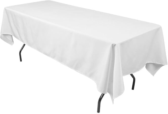 Leading Linens 6 Pack 60 x 102 Inch Rectangle White Polyester Tablecloth, Table Cover, Stain and Wrinkle Resistant, Washable for Dining Table, Wedding Reception, Banquet, Party