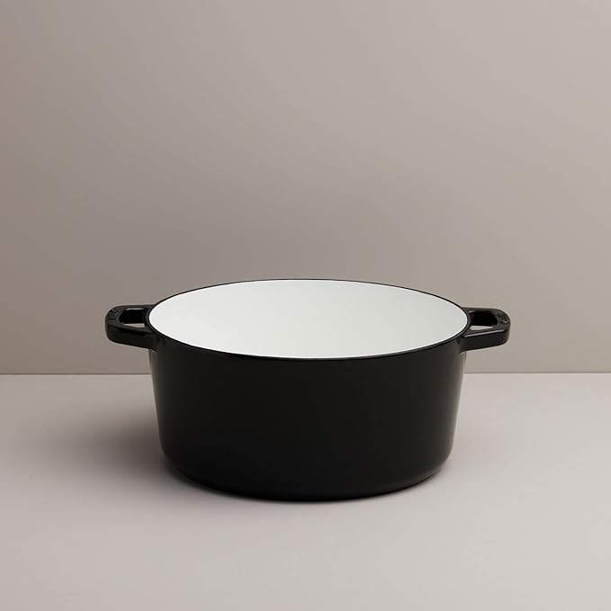 Milo by Kana 5.5-quart Enameled Cast Iron Dutch Oven with Lid | Premium Casserole Cooking Pot | Enamel Coating Inside and Out | Oven Safe and Dishwasher Friendly (Gloss Black with Gold Knob)