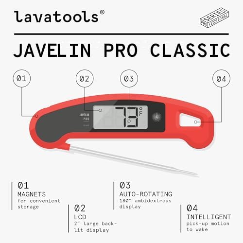 Lavatools Javelin짰 PRO Classic Ultra-Fast 2-Second Professional Digital Instant Read Meat Thermometer for Grill and Cooking, Auto-Rotating Backlit Display, IP65 Water Resistant ??Ink