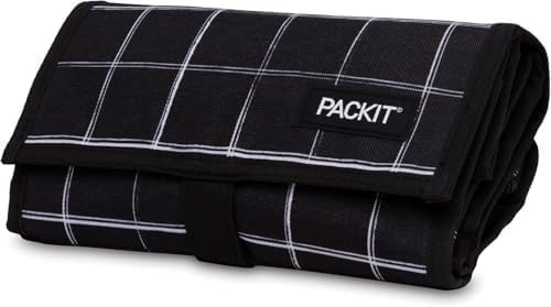 PackIt짰 Freezable Lunch Bag, Black Grid, Built with ECOFREEZE짰 Technology, Foldable, Reusable, Zip and Velcro Closure with Buckle Handle, Designed for Work Lunch and Fresh Lunch On the Go