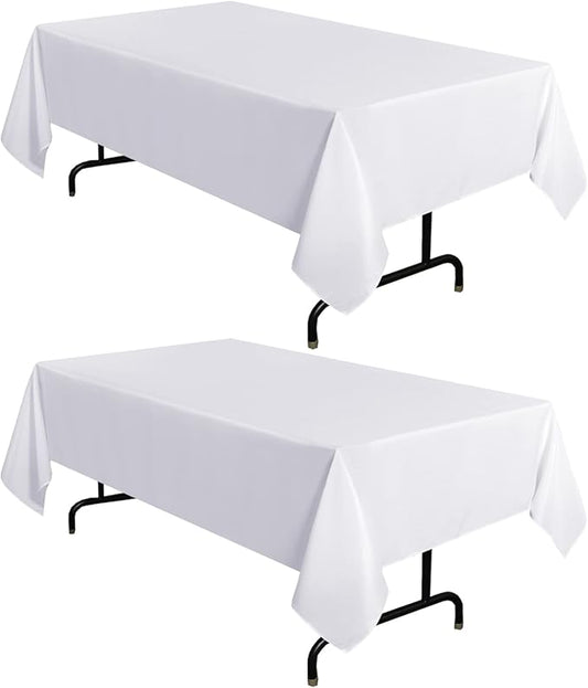 sancua 2 Pack White Tablecloth 60 x 84 Inch, Rectangle 4 Feet Table Cloth - Stain and Wrinkle Resistant Washable Polyester Table Cover for Dining Tables, Buffet Parties and Camping