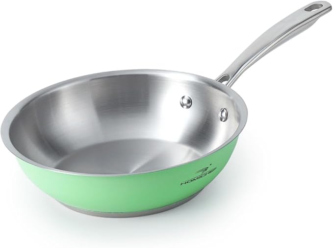HOMICHEF 8 Inch Mint Green Nickel Free Stainless Steel Fry Pan - Non Toxic No Coating Induction Skillet - Small Frying Pan for Solo Meals with Stay Cool Handle