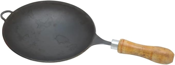 Pure Iron Mini Woke Kadhai fring saute Pan For Kitchen 8 inch size with wood handle Hand made Light Weight.