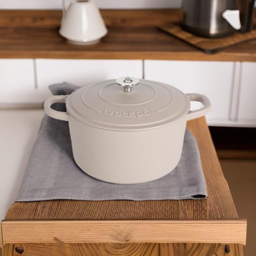 Crock-Pot Artisan 5-Quart Round Cast Iron Dutch Oven with Lid ??Matte Dusty Pink, Durable Oven Safe Cookware
