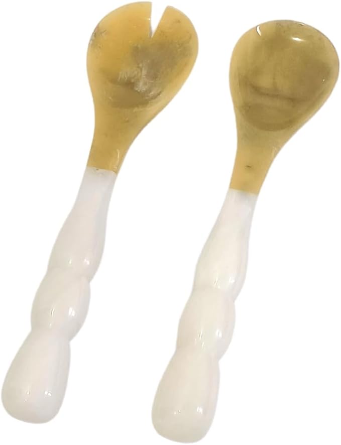 Resin Salad Server for kitchen ??2-Piece with White Handle ??Elegant Serveware for Dining & Entertaining | Resin Salad Tongs for Fall Decor, Salad Hands, Serving Utensil (12" x 2.5")