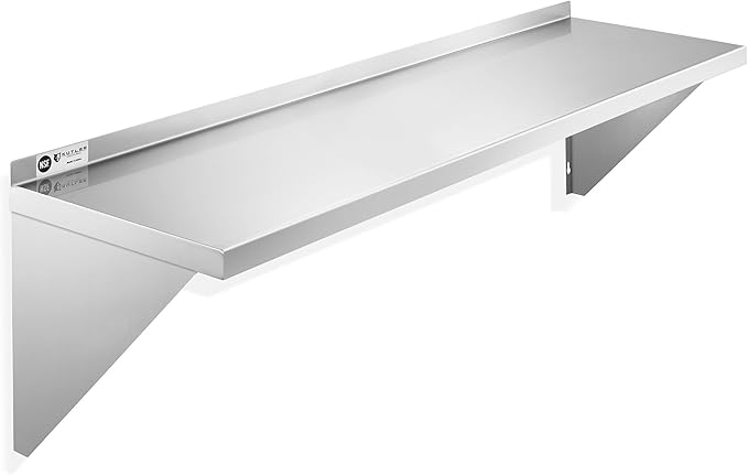 KUTLER Stainless Steel Shelf - 14" x 48", NSF Commercial Wall Mount Shelves with Backsplash, Floating Metal Shelving for Restaurant, Kitchen, Home