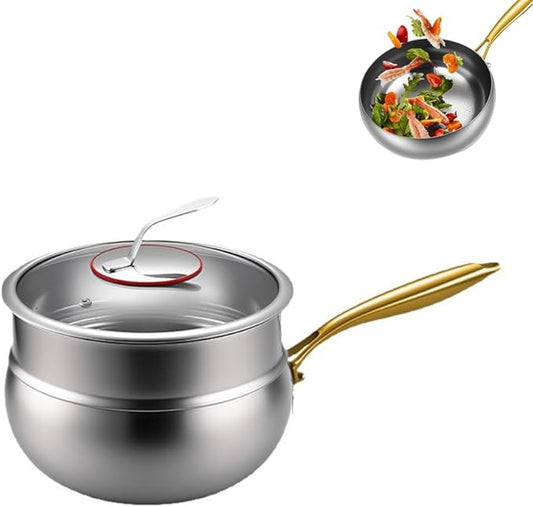 Titanium Hammered Pan with Lid, Thickened Multi-Layer Titanium Wok Pan, Scratch-Resistant Non Stick Stock Pot, Even Heating for Cooking,With steamer,9.45IN