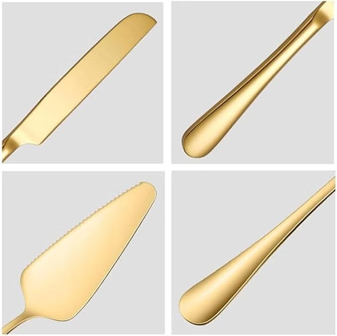 Pie Server and Cake Server Stainless Steel Set - Serrated Spatula with Elegant Ergonomic Handles for Cutting and Serving Desserts, Brownies, Lasagna (Gold)