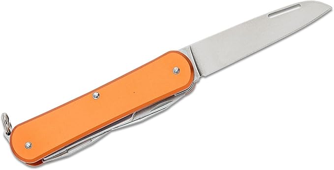 Fox Knives Vulpis FX-VP130-F4 Slipjoint Folding Knife 4-in-1 Multitool 2.17in Blade, Bottle Opener, Can Opener, Flat Head Screwdriver, Scissors - Compact Versatile Minimalist Pocket Knife (Orange)