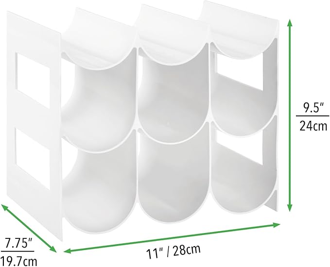mDesign Plastic Free-Standing Water Bottle Organization/Wine Rack Storage Organizer for Kitchen Countertops, Cabinet, Bin, Pantry, Fridge, Refrigerator, 3 Tiers, 9 Bottles, Lumiere Collection - White
