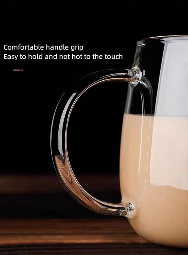 Clear Glass Mug with Handle, Pink Handle/16oz, borosilicate glass mug for large glass coffee mugs with handles, beverage mugs with handles or as a gift!…