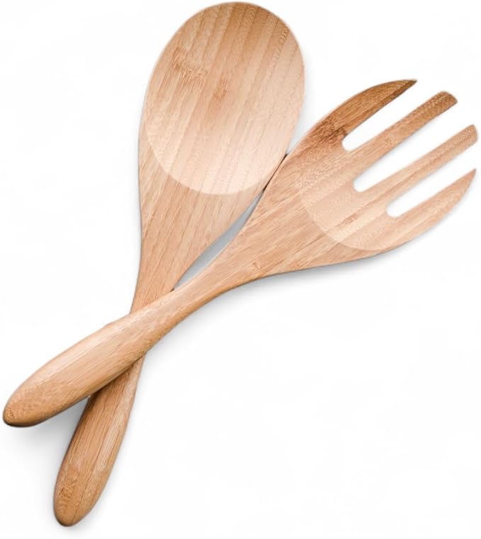 Large Bamboo Salad Server Set, Premium Quality Bamboo Salad Servers, 12-inch Salad Lifters