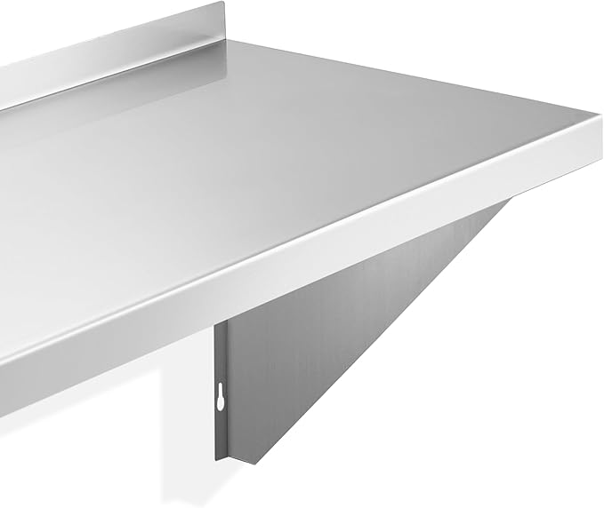 KUTLER Stainless Steel Shelf - 12" x 24", NSF Commercial Wall Mount Shelves with Backsplash, Floating Metal Shelving for Restaurant, Kitchen, Home