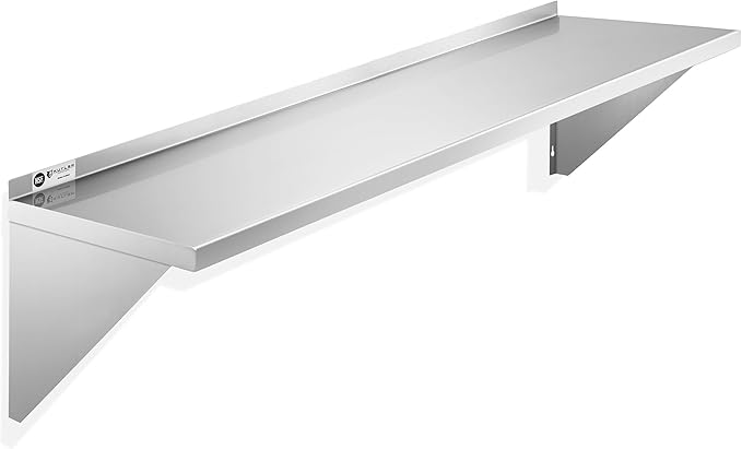 KUTLER Stainless Steel Shelf - 12" x 60", NSF Commercial Wall Mount Shelves with Backsplash, Floating Metal Shelving for Restaurant, Kitchen, Home