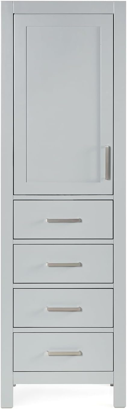 ARIEL Cambridge Bathroom Storage Cabinet - Solid Hevea Wood and Fully Assembled for Long-Lasting Durability and Sophisticated Finish, Freestanding Linen Bathroom Cabinet - 65?쒱 x 20?쓂 x 16?쒭, Grey