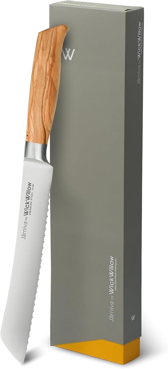 8 Inch Bread Knife ??Double Serrated Swedish Steel Sourdough Knife with Italian Olive Wood Handle ??Premium Serrated Knife for Homemade Bread, Pastries & Gifts for Home Bakers