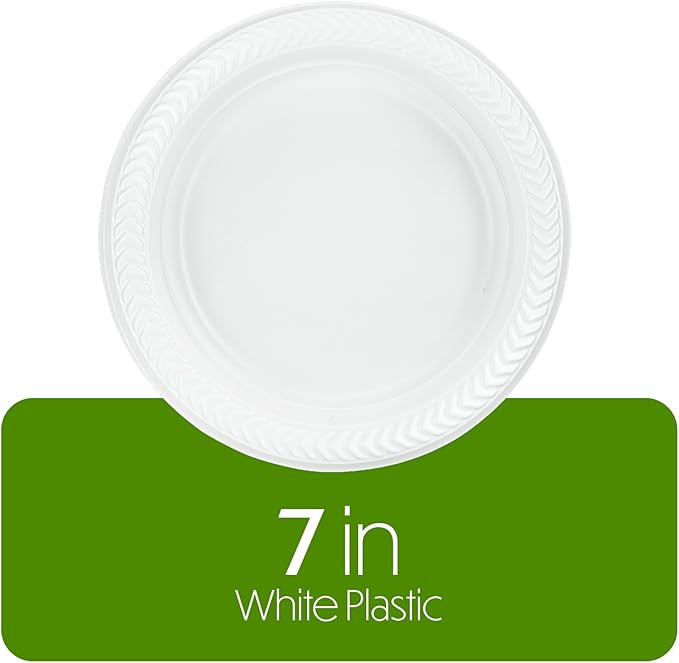 PLASTICPRO 400 PCS White Plastic Round 7 Inch Plates - Premium Quality Light Weight Disposable Dinner Plates for Parties & Weddings