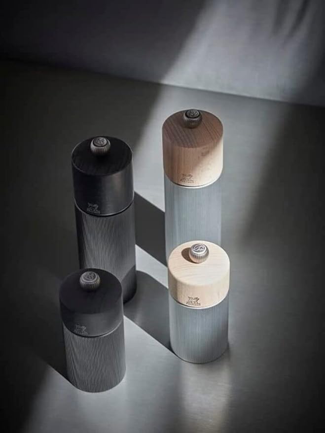 PEUGEOT- Line Pepper Mill Classic Grind Adjustment -Aluminum and PEFC Certified Wood - Made in France- Natural Color. 12 cm-4.75"