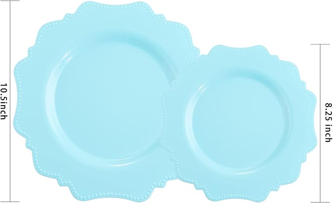 COLOSUS Disposable Plastic Plates 60Pcs, Light Baby blue Party Plates, Heavy Duty 30 Dinner plate 10.5??and 30 Salad/Dessert Plate 8.25??for Easter day Party Dinner